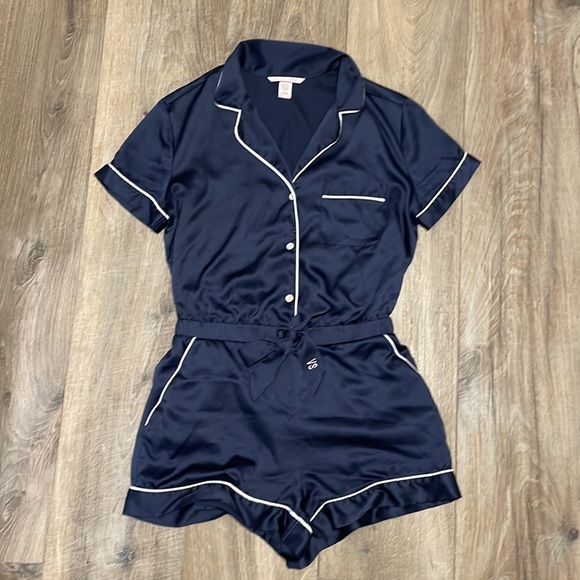 Victoria's Secret Dream Angels Satin Button-front Romper - Navy - Picture 5 of 5
